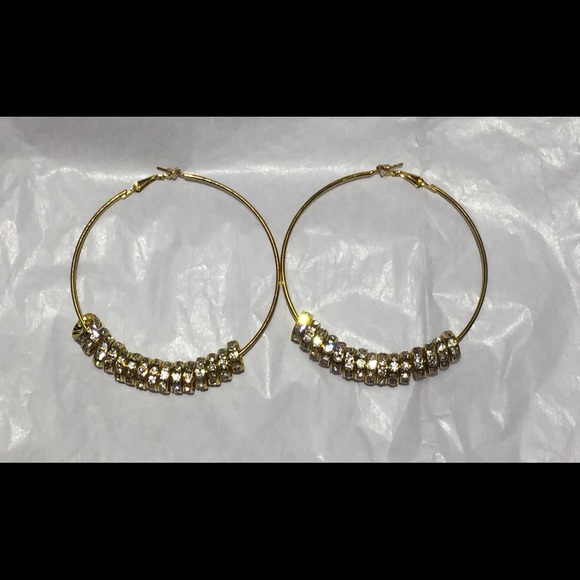 Vintage Gold Hoops with Pave Beads Barami - Picture 4 of 7